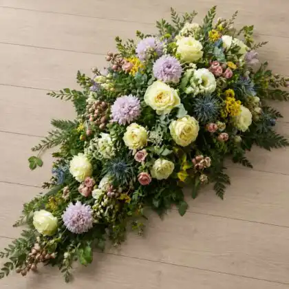 Cream Rose & Lisianthus Single Ended Funeral Spray