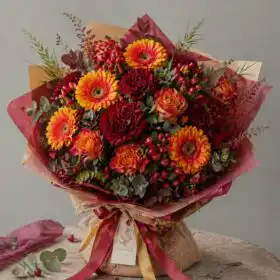 Autumn rose and gerbera hand tied