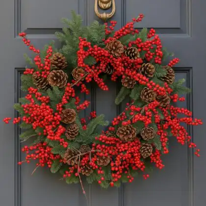Elegant Luxury ilex Christmas wreath with deep red berries