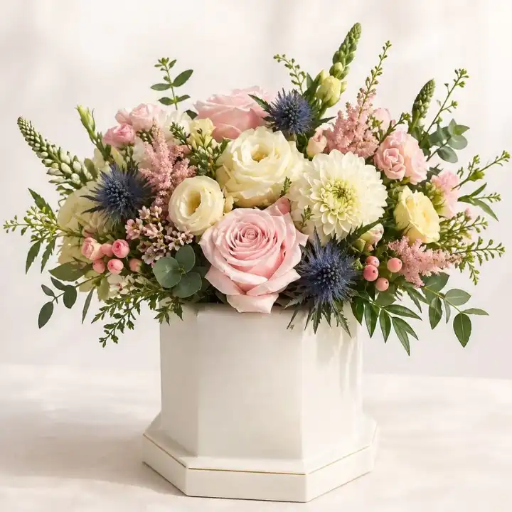 In Loving Memory Flower Vase with Blush Rose and Thistle 1 In Loving Memory Flower Vase