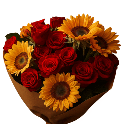 Rose and sunflower hand tied