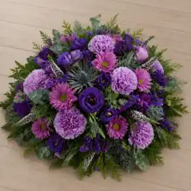 Vibrant Purple and Thistle Posy of Flowers for a Funeral