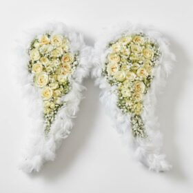 White Rose and Gypsophila Angel Wings Funeral Flowers