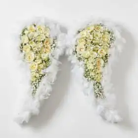 White Rose and Gypsophila Angel Wings Funeral Flowers