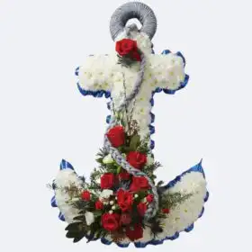 Red Rose and White Chrysanthemum Anchor Funeral Tribute