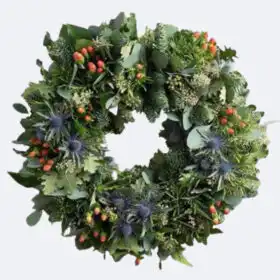 Rustic Blue Thistle & Berry Door Wreath