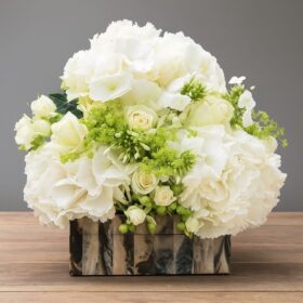 White Hydrangea Premium Floral Arrangement With Roses and Greenery
