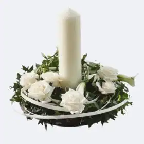 White Rose and Pillar Candle Wreath Centrepiece