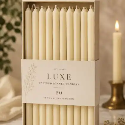 white tapered dinner candles