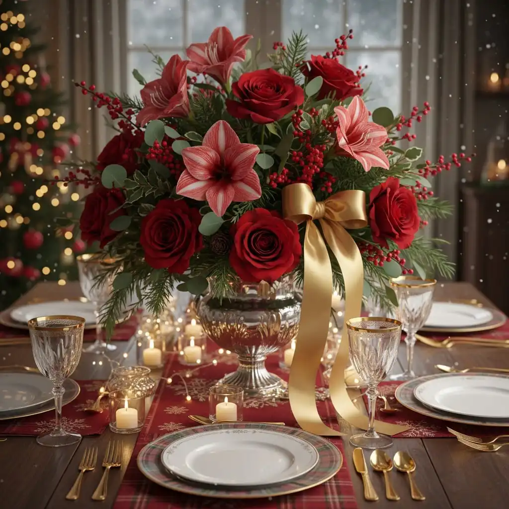 Christmas flower arrangements Glasgow – festive red and green bouquet
