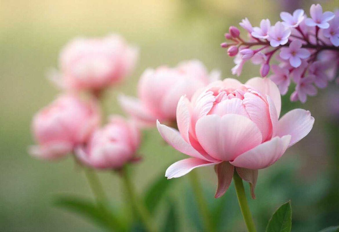 Birth Flowers for Every Month – Complete Guide for London 2 A close-up of delicate pink peony blooms and purple lilac, representing the popular Birth Flowers for Every Month during the vibrant spring season.