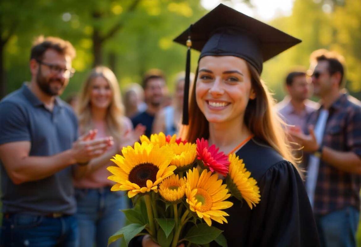 Graduation Congratulations Bouquet in Hands of Graduate