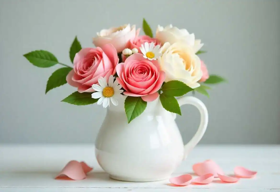 How to Make Artificial Flowers: Easy Step-by-Step Guide 3 Realistic handmade artificial flower arrangement with roses and peonies in white vase on rustic table