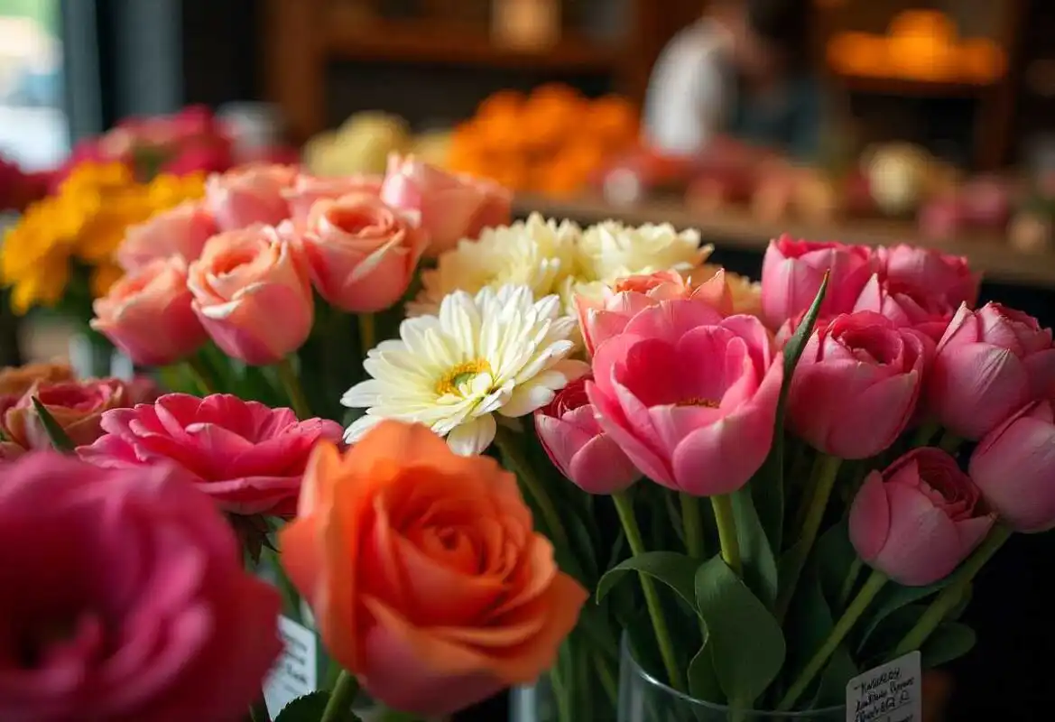 A person holding a fresh, mixed flower bouquet wrapped in eco-friendly paper, delivered to a doorstep, reflecting the overall Flower Bouquet Cost including delivery service.
