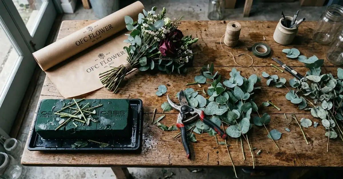 James Harrington from OFC Flower preparing bouquets for Mothering Sunday.
