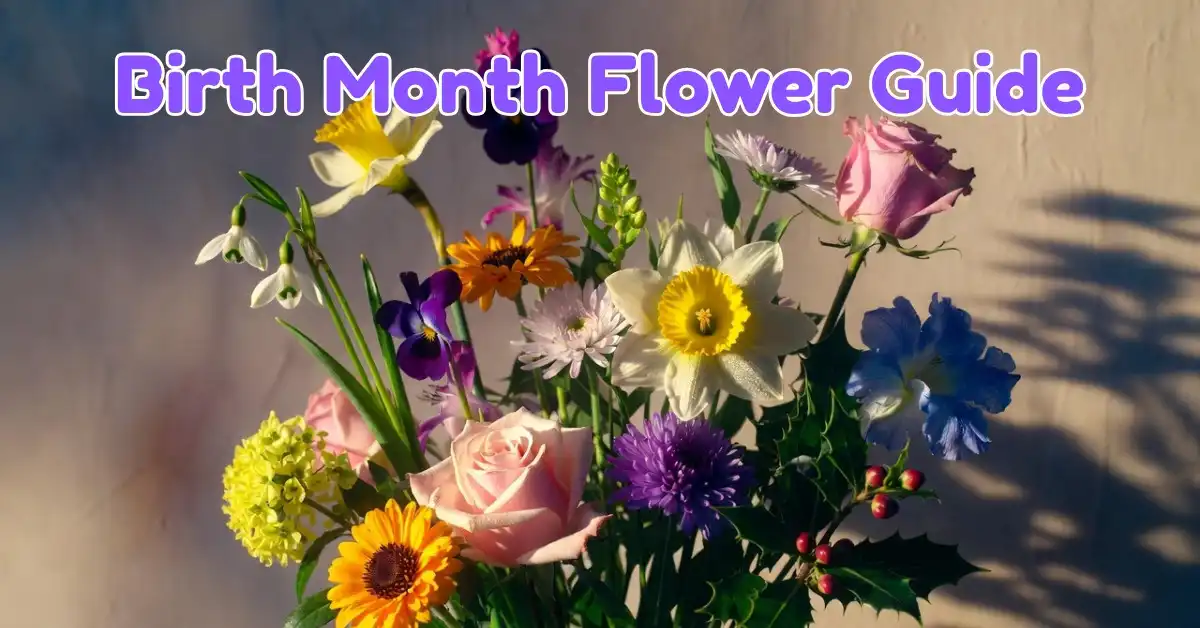 A detailed birth month flower guide displaying seasonal blooms and their symbolic meanings for personalized gifting.