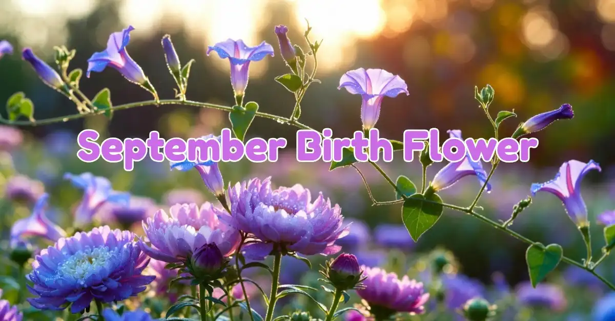 Vibrant purple asters and blue morning glories blooming together as the official september birth flower.